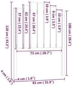 Cabeceira de cama 81x4x110 cm pinho maciço preto