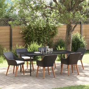 vidaXL Conjunto de Jantar de Jardim 7 Peças Preto Polyrattan