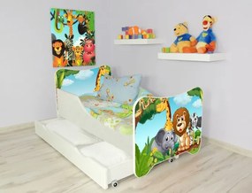 CAMA INFANTIL CRIANÇAS C/ GAVETA E OFERTA COLCHÃO ESPUMA HAPPY KITTY AFRICA 160x80