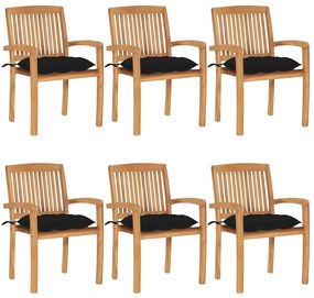 Cadeiras de jardim empiháveis c/ almofadões 6 pcs teca maciça