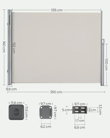 Toldo lateral 160 x 350 cm para privacidade Poliéster + revestimento PU impermeável bege