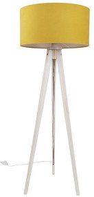 Candeeiro de pé tripé branco com abajur de tecido amarelo 50cm - Tripod Classic Rústico ,Moderno