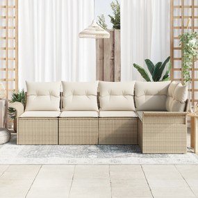 Conjunto de Sofás de Jardim 5 Peças com Almofadas Bege Polirattan