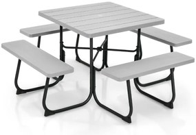 Conjunto de moveis jardim Mesa redonda e 4 bancos para 8 pessoas Carga 225 kg para jardim terraço campismo Cinzento