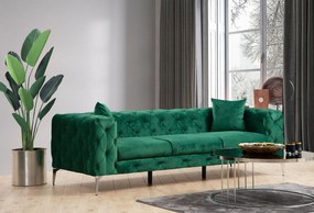 Sofá de 3 Lugares com Pernas em Metal Cromado – Francisca – Verde – 23