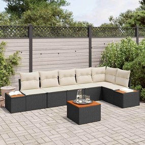 vidaXL Conjunto de Sofás de Jardim de 7 Peças com Almofadas Preto Vime Acácia
