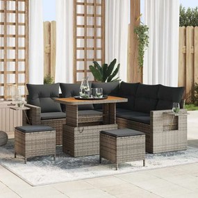 Conjunto de Sofá de Jardim vidaXL de 8 Peças com Almofadas Cinza em Rattan Acácia