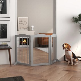 Barreira de Segurança para Cães Barreira de Segurança para Escadas e Portas Dobrável com Suporte de Pé 154x30x80cm Cinzento