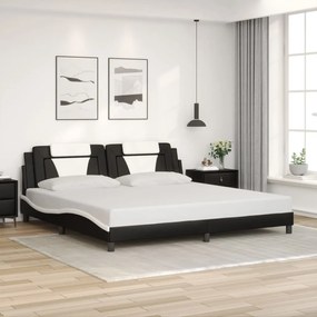 vidaXL Estrutura de cama c/ cabeceira couro artificial preto e branco