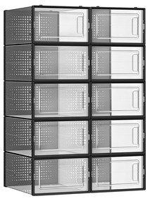 Conjunto de 12 caixas de sapatos de plástico até ao tamanho 44  33,5 x 23,2 x 14,3 cm (caixa) Preto transparente
