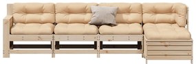 5 pcs conjunto lounge de jardim c/ almofadões pinho maciço