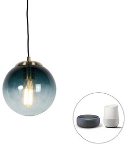 LED Candeeiro de suspensão inteligente latão com vidro azul oceano 20 cm incl. Wifi ST64 - Pallon Art Deco