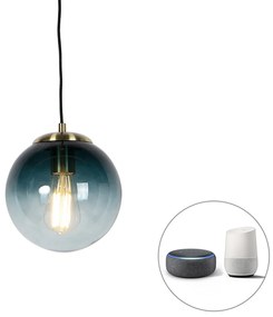 LED Candeeiro suspenso inteligente latão com vidro azul oceano 20 cm com WiFi ST64 - Pallon Art Deco