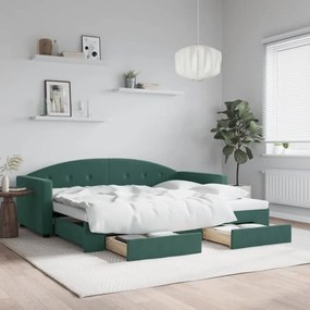 vidaXL Sofá-cama c/ gavetão e gavetas 90x200 cm veludo verde-escuro