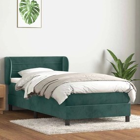 vidaXL Cama com molas/colchão 100x220 cm veludo verde-escuro