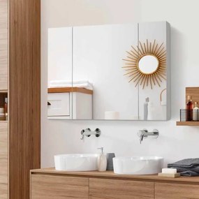 Armário Casa de Banho com Espelho e Luzes LED Armário com Espelho Casa de Banho com Prateleiras Ajustáveis e USB 90x15x75 cm Branco