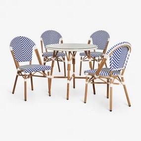 Conjunto De Mesa Redonda Brielle Bistro (80 Cm De Diâmetro) E 4 Cadeiras De Jardim Empilháveis De Alumínio Azul Ken - Gardénia Branco - Sklum