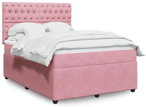 vidaXL Cama com molas/colchão 140x190 cm veludo rosa