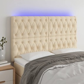 Cabeceira cama c/ luzes LED tecido 160x7x118/128 cm cor creme