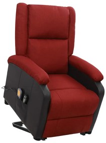 vidaXL Poltrona elevatória de massagens tecido vermelho tinto
