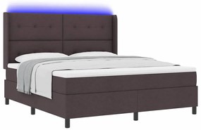 Cama com estrado e colchão, LED, castanho escuro, 180 x 200 cm, tecido