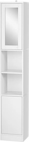 Armário casa de banho  30 x 28 x 170 cm, móvel de arrumação em coluna com espelho, 2 portas, prateleiras ajustáveis, branco