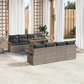 vidaXL Conjunto de Sofá de Jardim com 9 Peças e Almofadas Cinzas