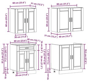 4 peças armário de cozinha conjunto Kalmar preto