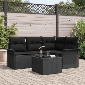 vidaXL Conjunto de Sofá de Jardim com almofada 5 pcs Preto vime PE