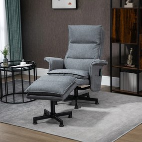 HOMCOM Poltrona Relax com Massagem e Apoio para os Pés Poltrona de Massagem Estofada em Linho com Controlo Remoto e 8 Áreas de Massagem Carga Máxima 120kg 78x81x99cm Cinza