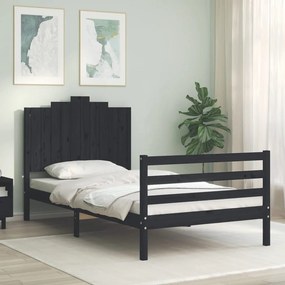 Estrutura de cama com cabeceira 100x200 cm madeira maciça preto