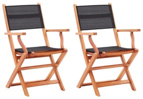vidaXL Cadeiras jardim dobráveis 2pcs eucalipto maciço/textilene preto
