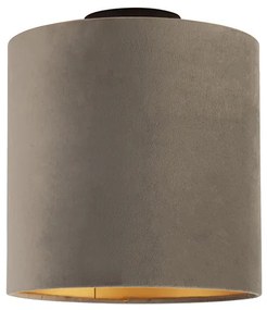 Candeeiro de teto com abajur de veludo taupe dourado 25 cm - Combi preto Country / Rústico