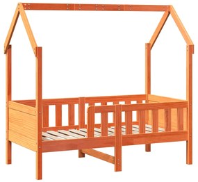 Cama infantil formato casa 80x160 cm pinho maciço castanho-mel