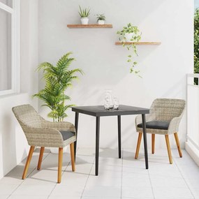 Conjunto de sala de jantar 3 pcs Cinza claro e preto