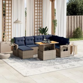 vidaXL 8 pcs conjunto sofás p/ jardim c/ almofadões vime PE cinzento