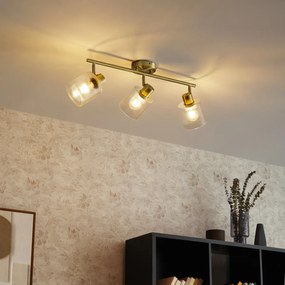 Candeeiro de teto spot dourado com vidro 3 luzes ajustável - Laura
