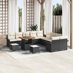 Conjunto de Sofá de Jardim com 13 Peças e Almofadas Preto Rattan Sinté