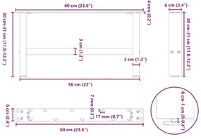 Pés para mesa de centro em aço natural, 2 peças, 60x (30-31) cm, aço