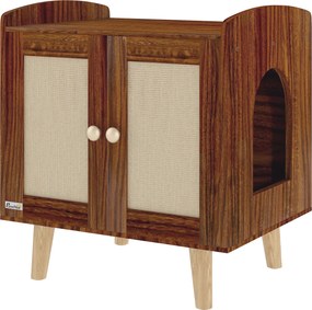 Móvel para Caixa de Areia para Gatos (NÃO INCLUÍDA) com Tapetes de Sisal Pés de Madeira 55x43x59,6 cm Castanho Rústico