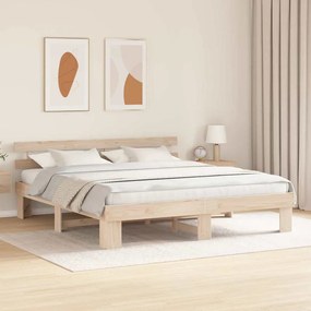 Estrutura de Cama com Cabeceira 180x200 cm Madeira Maciça de Pinho
