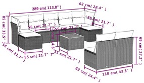 10 pcs conjunto sofás de jardim c/ almofadões vime PE preto