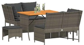 5 pcs conjunto sofás de jardim c/ almofadões vime PE cinzento