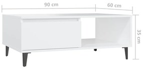Mesa de centro 90x60x35 cm contraplacado branco
