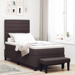 Cama Box Spring com Colchão e Banco Castanho Escuro 80x200 cm Tecido