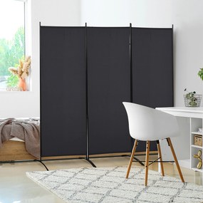 Biombo de 3 Paineis Separador de Ambientes Dobrável Biombo de Privacidade com 6 Pés de Metal 253x50x182 cm Preto