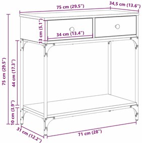 Mesa de Console Carvalho Artesanal 75x34.5x75 cm Madeira de Engenharia