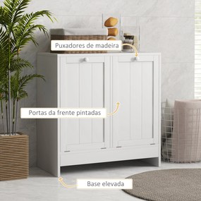 Armário de Casa de Banho com Cestos de Roupa Suja Móvel Roupa Suja com 2 Compartimentos 66x33x68 cm Branco
