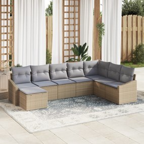 Conjunto de Jantar de 8 Peças com Almofadas Bege Polyrattan