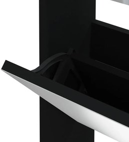 Sapateira com espelho de 3 divisórias 63x17x102,5 cm preto